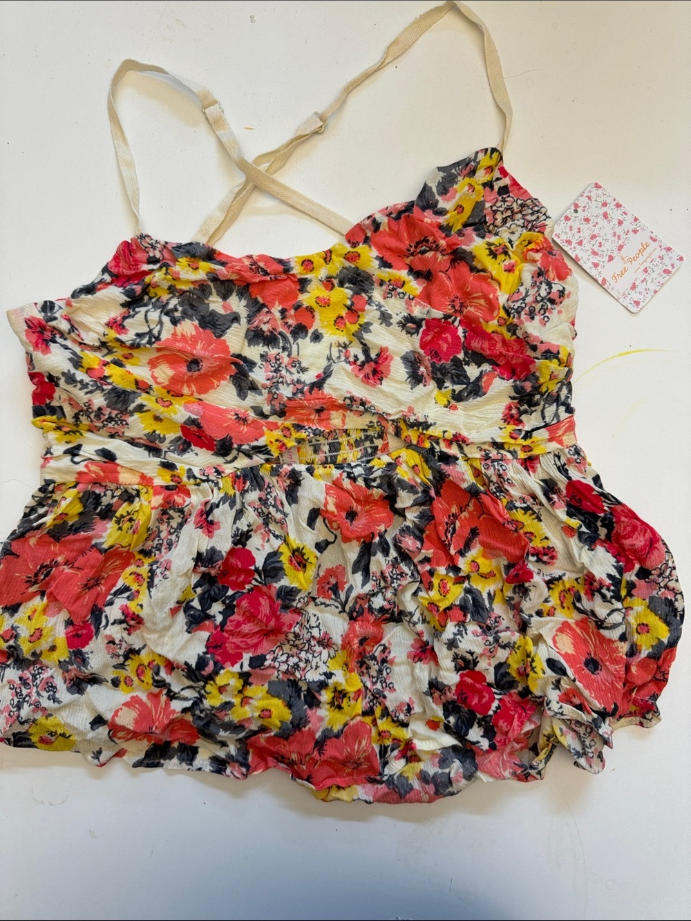 Free People Floral Spaghetti Strap Camisole in Cream, Coral, Yellow, Black